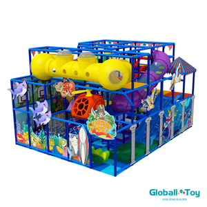 Playground Indoor de tema pirata com deslizamento de túnel amarelo e decorações submarinas