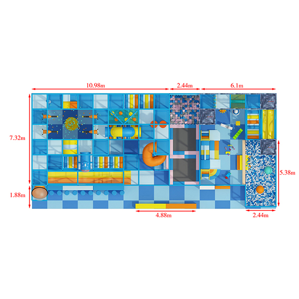 estrutura-de-playground-interior-azul-com-tema-de-ondas-e-zona-de-obstáculos