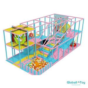 Agrand de jeu intérieur à thème pastel avec tunnels de diapositives et cadres d'escalade