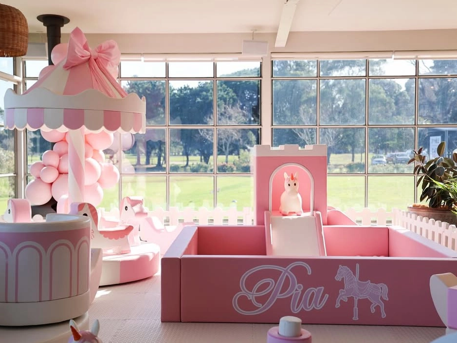 Pengaturan Soft Play Merah Muda Bertema Korsel untuk Pesta Ulang Tahun Balita dan Taman Bermain dalam ruangan