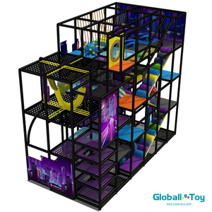 Tema Urban City Playground cubierto con triple diapositivas y puente colgante