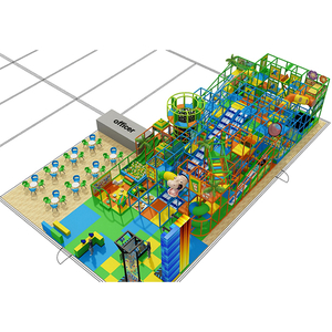 playground coberto de aventura com paredes de escalada, escorregadores e túneis para crianças