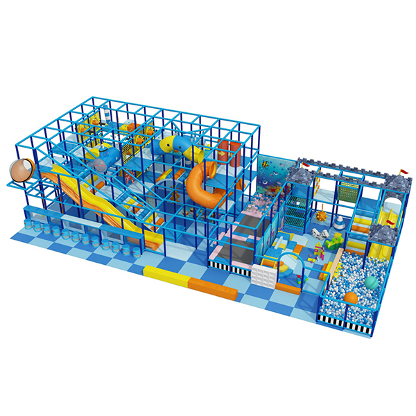 playground interno personalizado com tubos estilo oceano e elementos de jogo suaves