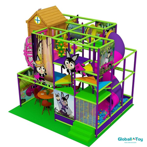 Fabricante de estructura de juego interior de dos niveles personalizado con puente neto y diapositivas de túnel