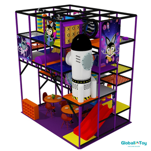 Space Rocket Theme Playground Indoor Playground con marcos de escalada de tres niveles y toboganes