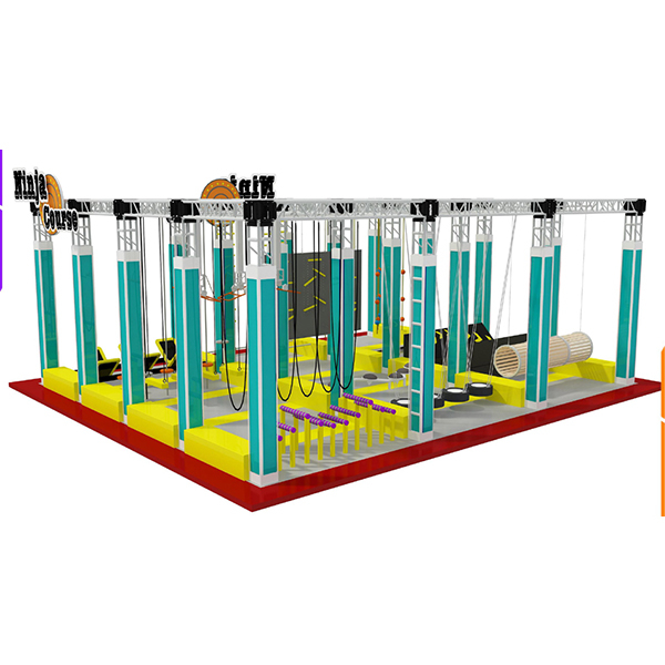 Aménagement modulaire du parc d'obstacles du guerrier ninja avec fosse à mousse et tunnels de corde